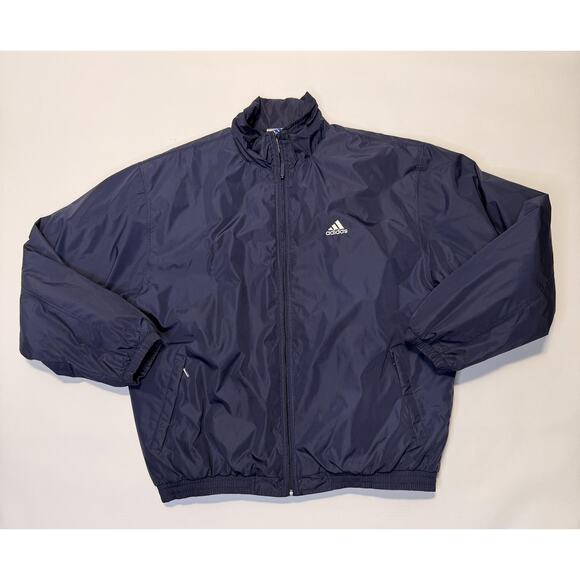Vintage Adidas Jacket Mens Large Navy Blue Full Zip Insulated Nylon 00s AQ9002 - Picture 1 of 14